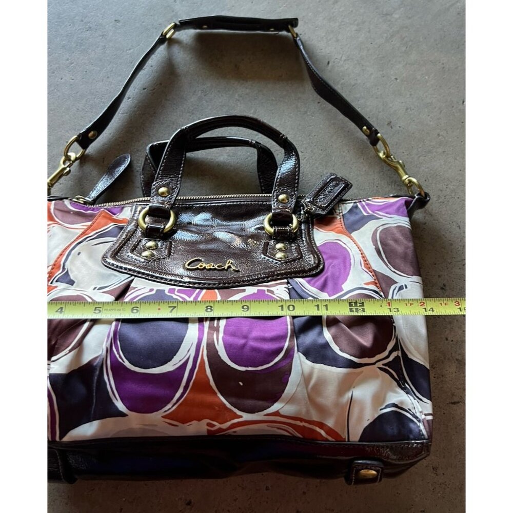 Vintage COACH Ashley Scarf C's Print LARGE Satchel Purse Bag Orange Purple - Picture 7 of 14